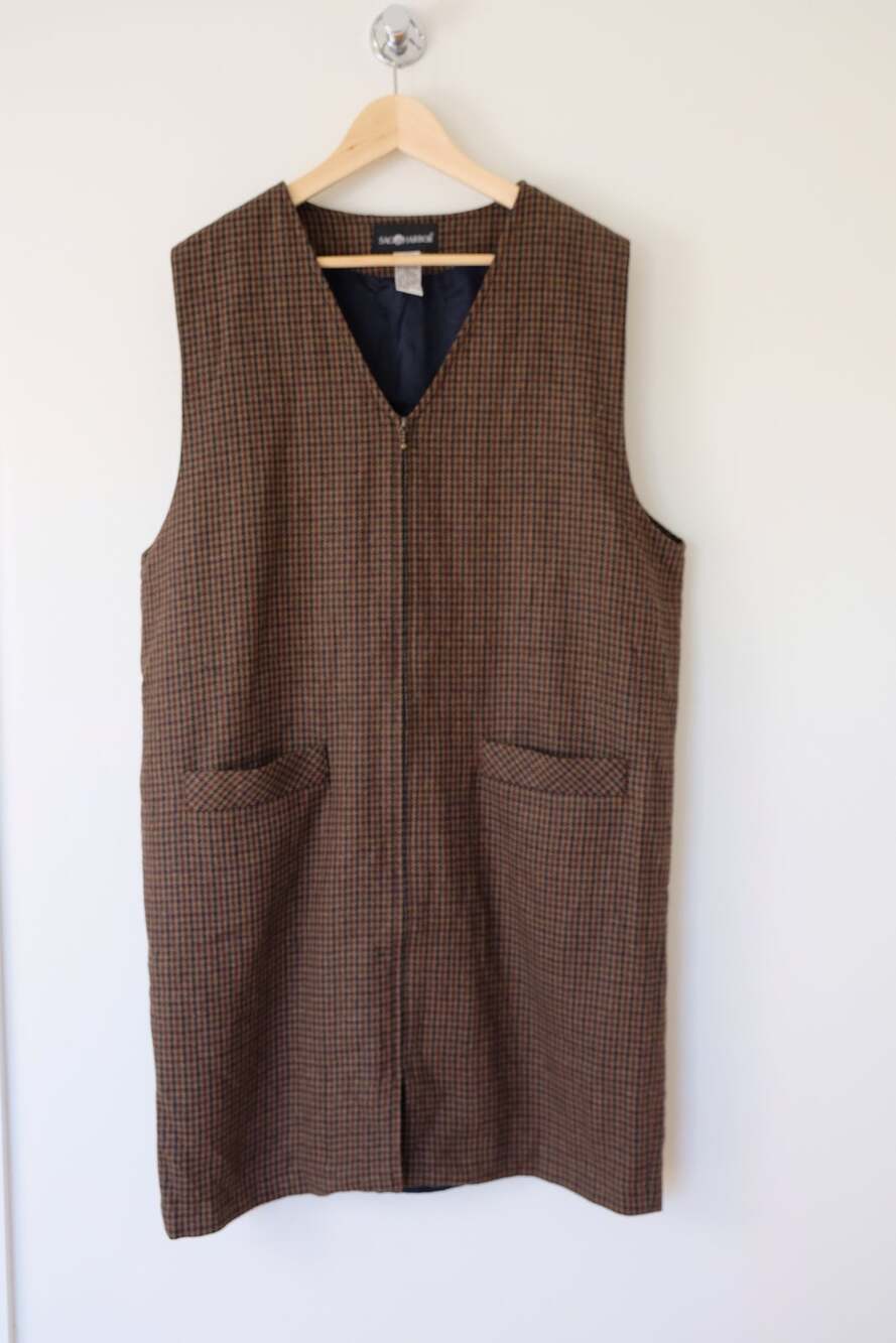 Vintage 90s Sag Harbor Wool Blend Houndstooth Jumper Dress 16 Dark Academia Goth
